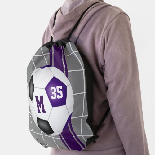 purple black school club team colors soccer drawstring bag
