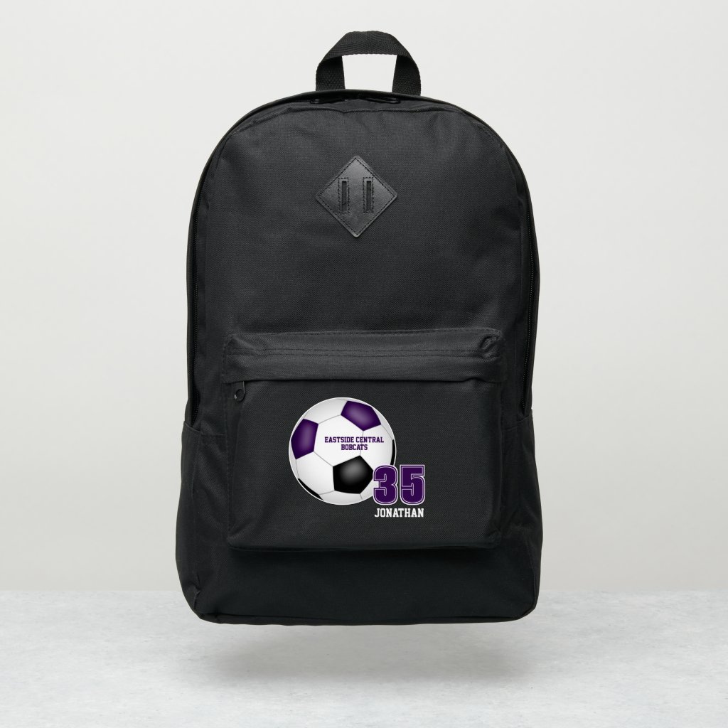 purple black school club team colors soccer backpack