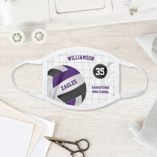 purple black school club team colors volleyball face mask