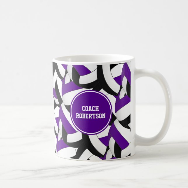 purple black school colors volleyball coach gift coffee mug (Right)