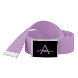Purple Black Script Girly Monogram Name Belt