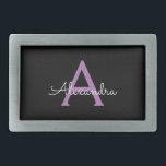 Purple Black Script Girly Monogram Name Belt Buckle<br><div class="desc">Black and Purple Simple Script Monogram Name Belt Buckle. This makes the perfect graduation,  sweet 16 16th,  18th,  21st,  30th,  40th,  50th,  60th,  70th,  80th,  90th,  100th birthday,  wedding,  bridal shower,  anniversary,  baby shower or bachelorette party gift for someone that loves glam luxury and chic styles.</div>