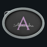 Purple Black Script Girly Monogram Name Belt Buckle<br><div class="desc">Black and Purple Simple Script Monogram Name Belt Buckle. This makes the perfect graduation,  sweet 16 16th,  18th,  21st,  30th,  40th,  50th,  60th,  70th,  80th,  90th,  100th birthday,  wedding,  bridal shower,  anniversary,  baby shower or bachelorette party gift for someone that loves glam luxury and chic styles.</div>