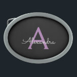 Purple Black Script Girly Monogram Name Belt Buckle<br><div class="desc">Black and Purple Simple Script Monogram Name Belt Buckle. This makes the perfect graduation,  sweet 16 16th,  18th,  21st,  30th,  40th,  50th,  60th,  70th,  80th,  90th,  100th birthday,  wedding,  bridal shower,  anniversary,  baby shower or bachelorette party gift for someone that loves glam luxury and chic styles.</div>