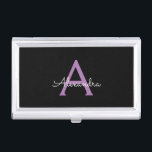 Purple Black Script Girly Monogram Name Business Card Case<br><div class="desc">Black and Purple Simple Script Monogram Name Business Card Holder. This makes the perfect sweet 16 birthday,  wedding,  bridal shower,  anniversary,  baby shower or bachelorette party gift for someone that loves glam luxury and chic styles.</div>
