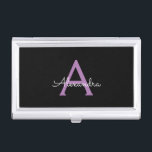 Purple Black Script Girly Monogram Name Business Card Case<br><div class="desc">Black and Purple Simple Script Monogram Name Business Card Holder. This makes the perfect sweet 16 birthday,  wedding,  bridal shower,  anniversary,  baby shower or bachelorette party gift for someone that loves glam luxury and chic styles.</div>