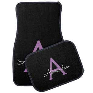 Purple Black Script Girly Monogram Name Car Floor Mat