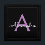 Purple Black Script Girly Monogram Name Gift Box<br><div class="desc">Black and Purple Simple script Monogram Name Jewelry Keepsake Box. This makes the perfect graduation,  birthday,  wedding,  bridal shower,  anniversary,  baby shower or bachelorette party gift for someone that loves glam luxury and chic styles.</div>