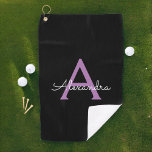Purple Black Script Girly Monogram Name Golf Towel<br><div class="desc">Black and Purple Monogram Name Golf Towel. This makes the perfect sweet 16 birthday,  wedding,  bridal shower,  anniversary,  baby shower or bachelorette party gift for someone that loves glam luxury and chic styles.</div>