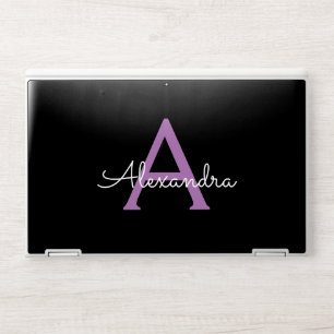 Purple Black Script Girly Monogram Name HP Laptop Skin