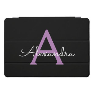 Purple Black Script Girly Monogram Name iPad Pro Cover