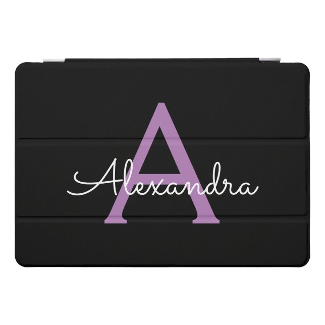 Purple Black Script Girly Monogram Name iPad Pro Cover (Horizontal)