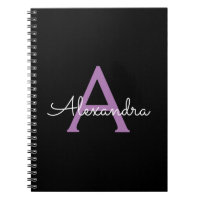 Purple Black Script Girly Monogram Name