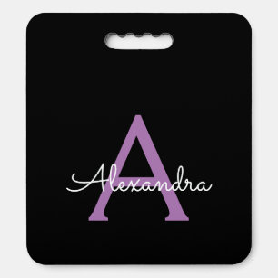 Purple Black Script Girly Monogram Name Seat Cushion