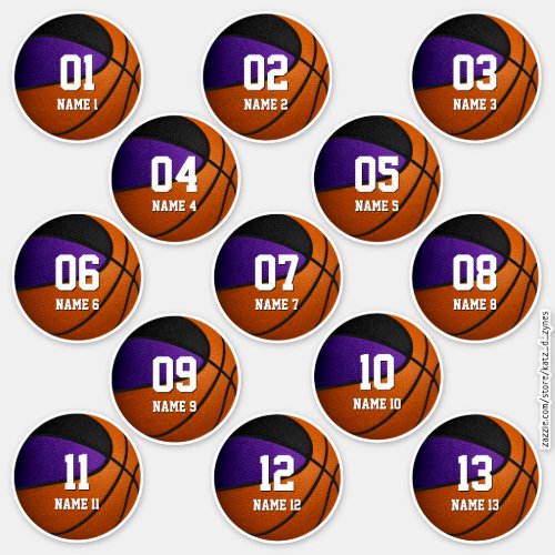 purple black set of 13 kids basketball sticker