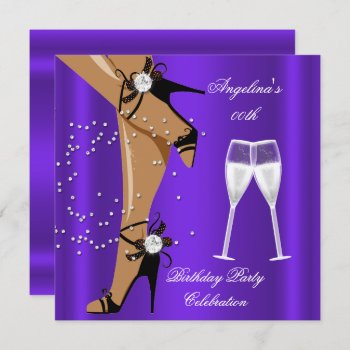 Purple Black Shoes Champagne Glass Birthday Party Invitation by Zizzago at Zazzle