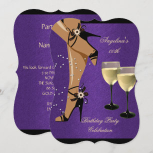 Purple Black Shoes Wine Glass Birthday Party Invitation
