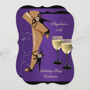 Purple Black Shoes Wine Glass Birthday Party Invitation