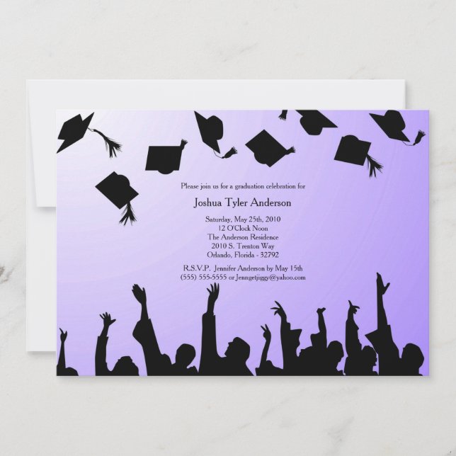 Purple Black Silhouette Graduation Party Invite (Front)