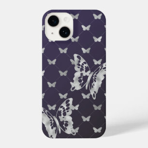 Purple Black Silver Butterflies iPhone 14 Cases