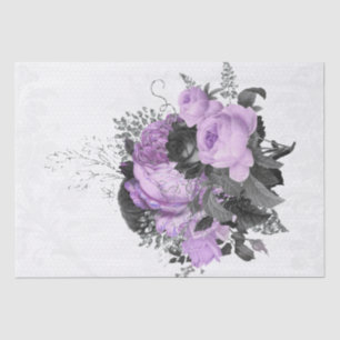Purple-Black Silver Floral Lace Bouquet Decoupage Tissue Paper