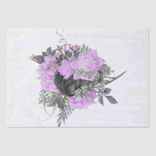Purple-Black Silver Floral Lace Bouquet Decoupage Tissue Paper