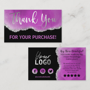 Purple Black Silver Foil Glitter Agate Thank You Business Card