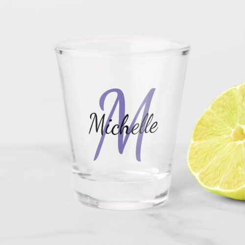 Purple  Black Simple Monogram Classic Trendy Shot Glass