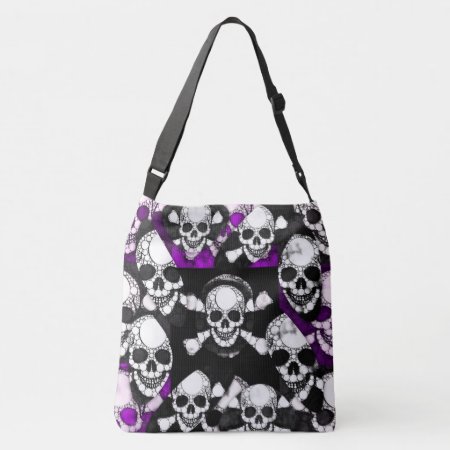 Purple Black Skull Metal Crossbody Bag