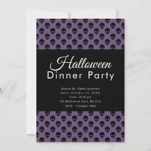 Purple  Black Skulls Halloween Dinner Party Invitation