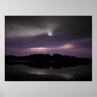 Purple black sky black water poster