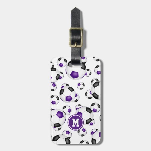 purple black soccer bag tag with team colors