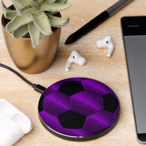 Purple Black Soccer Ball Futbol Wireless Charger