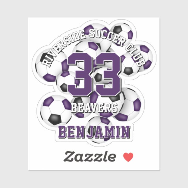 purple black soccer balls cluster team name sticker (Sheet)