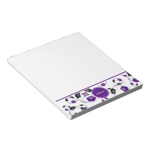 purple black soccer balls pattern accent her name  notepad