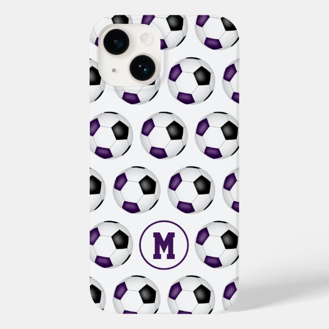 purple black soccer balls pattern monogrammed Case-Mate iPhone case (Back)