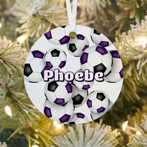 purple black soccer balls sports keepsake metal ornament
