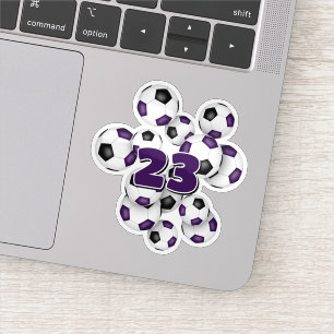 purple black soccer balls sticker w jersey number