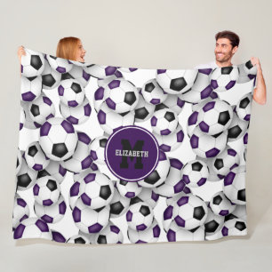 purple black soccer balls team colors monogrammed fleece blanket