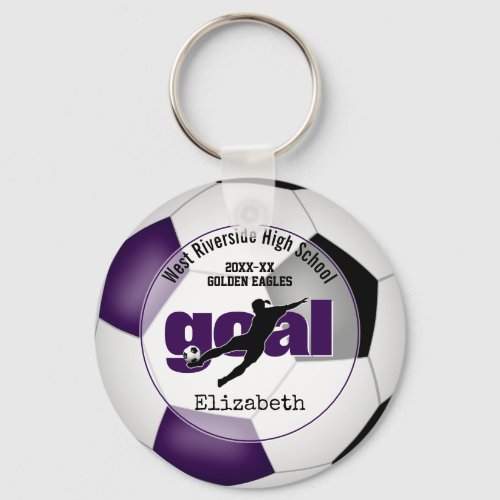 purple black girls soccer goal team spirit sports keyring