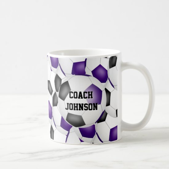 purple black soccer school team coach gift coffee mug