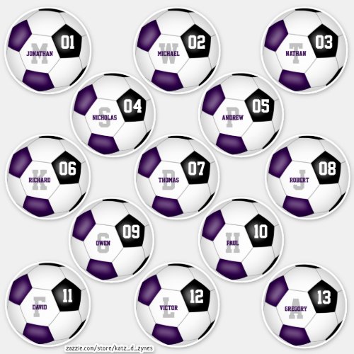 purple black soccer team colors 13 players sticker