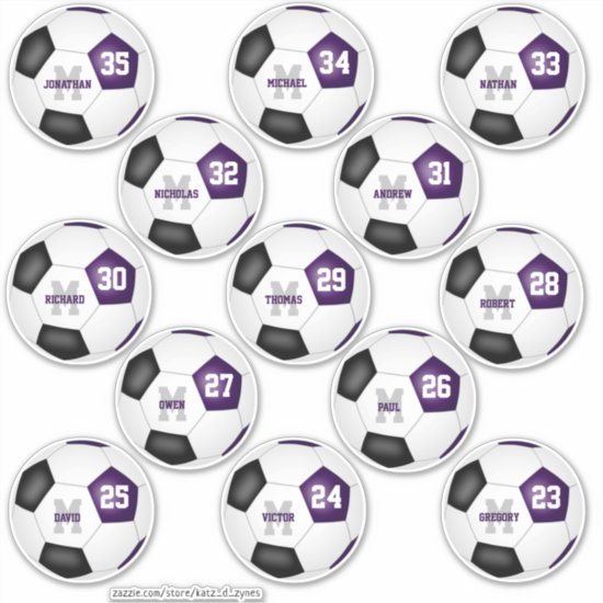 purple black soccer team colors 13 players sticker