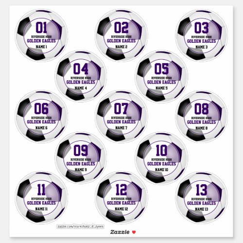 Purple black soccer team colors set of 13 sticker