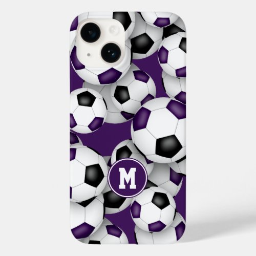 Purple black soccer team colors sports pattern Case_Mate iPhone 14 case
