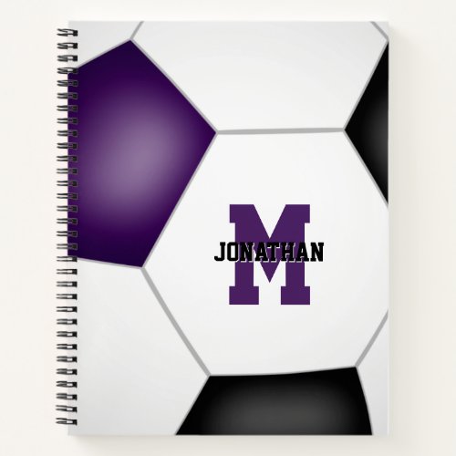 purple black soccer team colors w varsity letter notebook