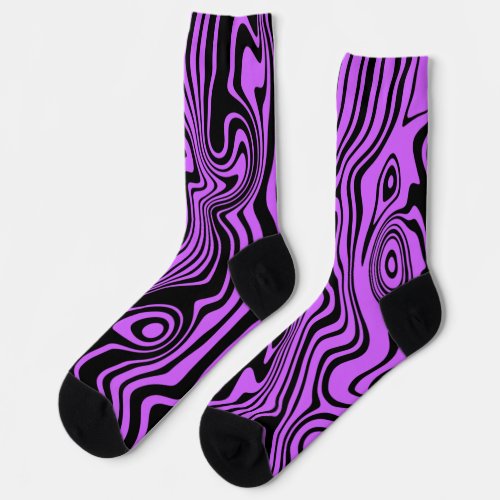 Purple Black Socks Abstract Waves Custom Colors