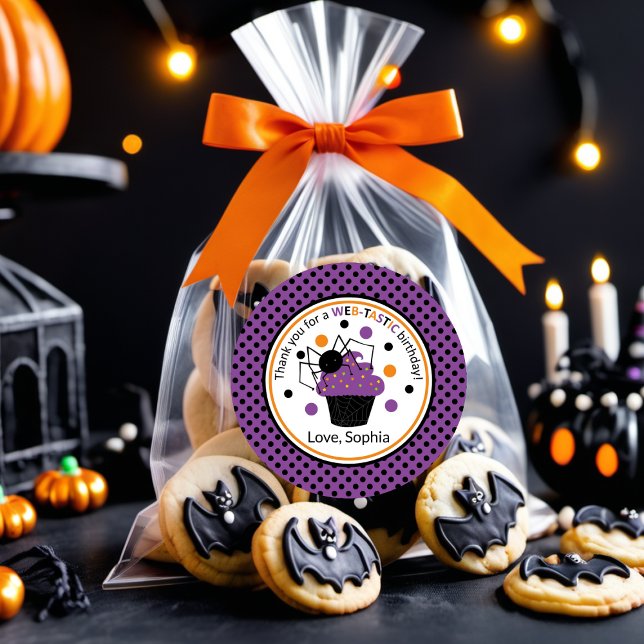 Purple Black Spider Polka Dot Halloween Birthday Classic Round Sticker (Creator Uploaded)