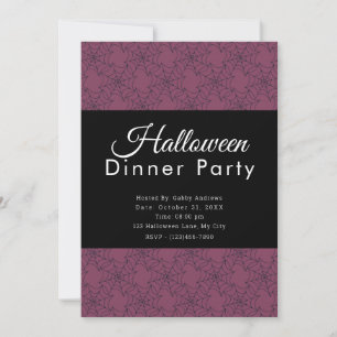 Purple & Black Spiderwebs Halloween Dinner Party Invitation