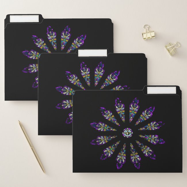 Purple Black Stained Glass Mandala File Folder Set